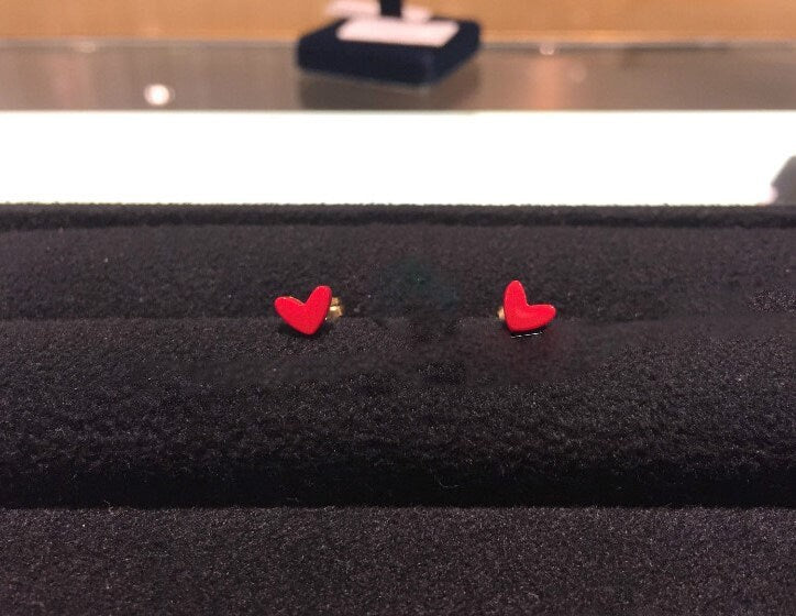 18k Gold Vermeil Coral Heart Earrings, Dainty Coral Heart Studs, Gold Red Heart Earring, Minimalist Classic Earring, Gift for her, GE119