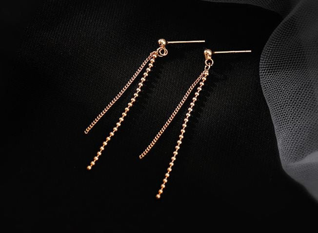 925 Silver Ball Threader Drop & Dangle Earrings, Ball Chain Tassel Earrings, Rose Gold Tassel Dangle Earrings, Ball Chain Drop Earring GE161