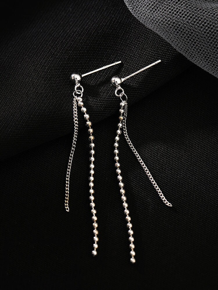 925 Silver Ball Threader Drop & Dangle Earrings, Ball Chain Tassel Earrings, Rose Gold Tassel Dangle Earrings, Ball Chain Drop Earring GE161