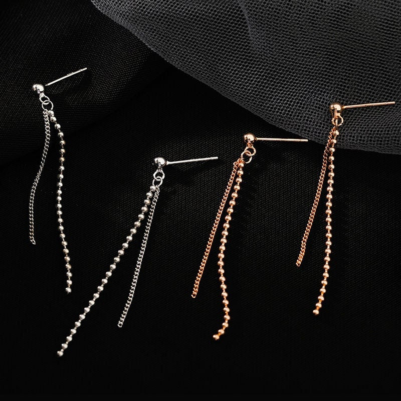 925 Silver Ball Threader Drop & Dangle Earrings, Ball Chain Tassel Earrings, Rose Gold Tassel Dangle Earrings, Ball Chain Drop Earring GE161