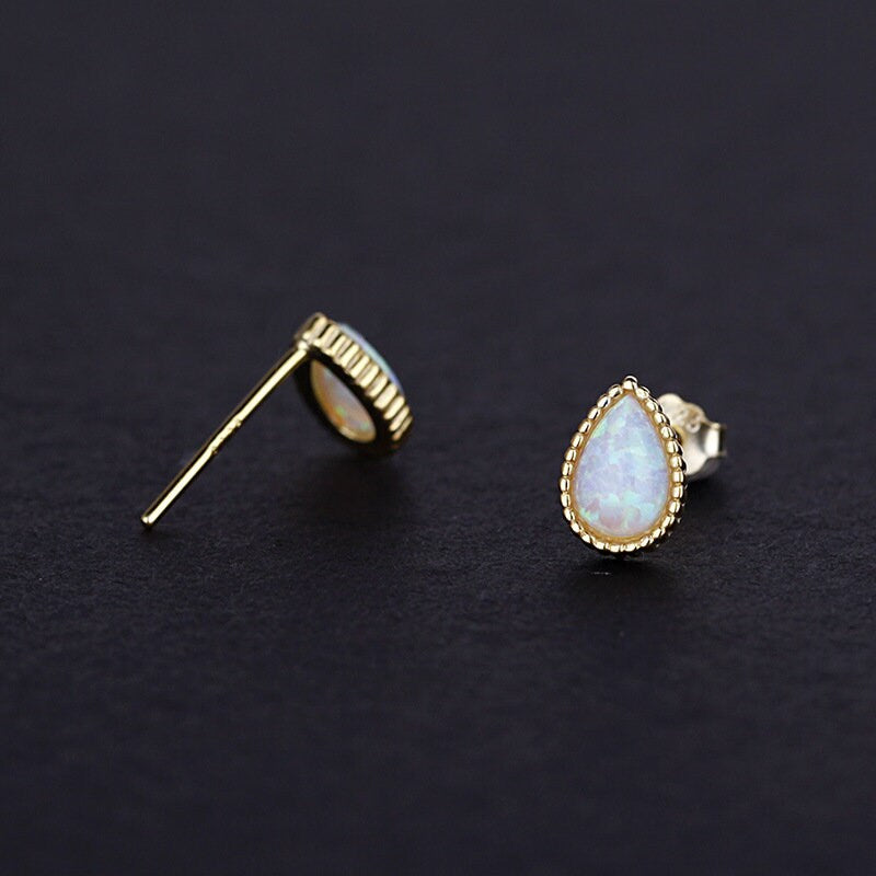 14k Gold Vermeil Tiny Opal Stud Earrings, Oval Opal Earrings, Gold Opal Earring, Gold Oval Studs, Minimalist Opal Studs, Gift for her, GE130