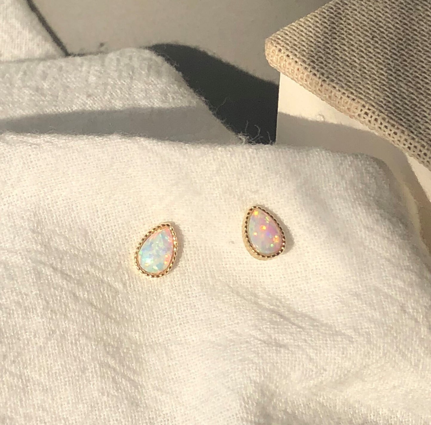 14k Gold Vermeil Tiny Opal Stud Earrings, Oval Opal Earrings, Gold Opal Earring, Gold Oval Studs, Minimalist Opal Studs, Gift for her, GE130