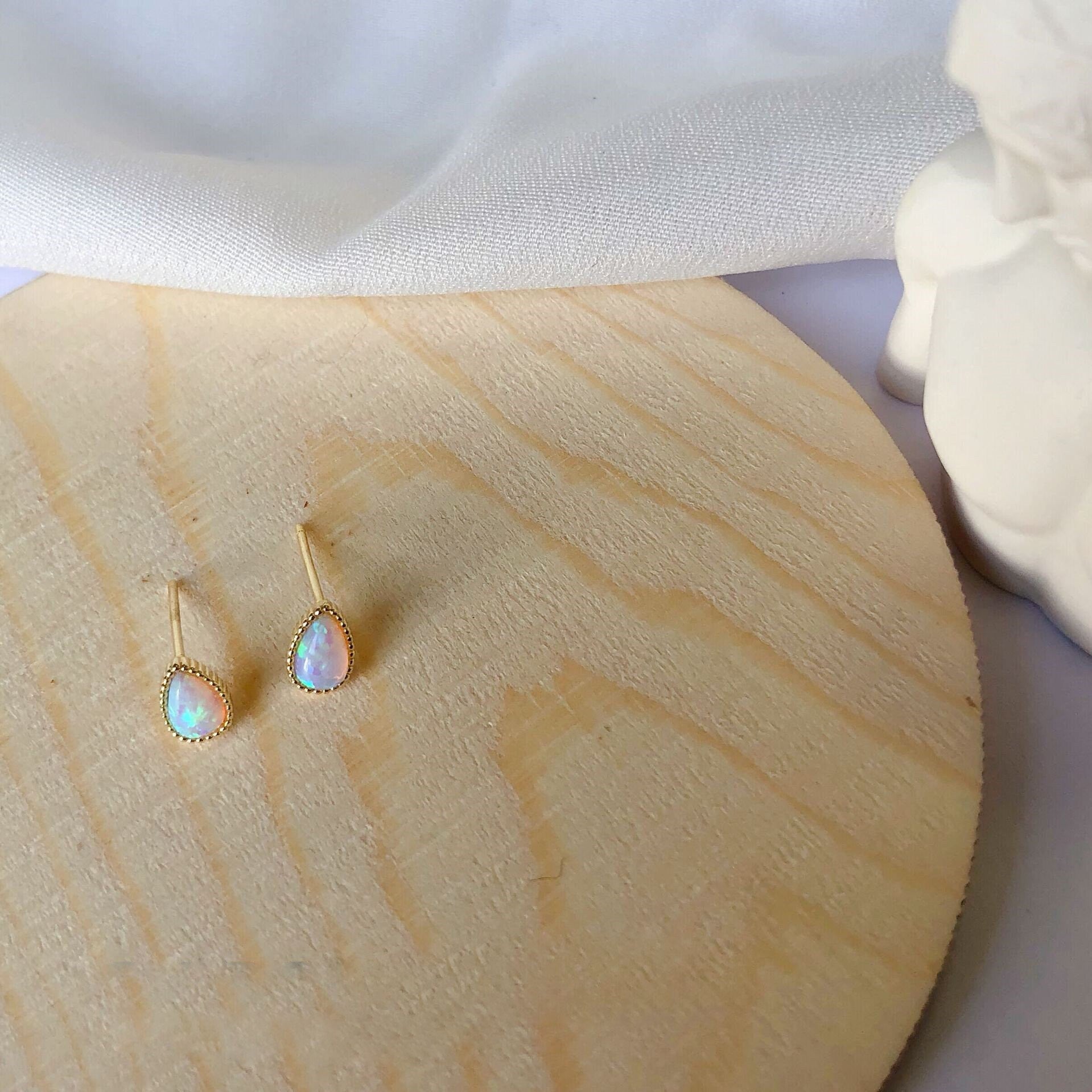 14k Gold Vermeil Tiny Opal Stud Earrings, Oval Opal Earrings, Gold Opal Earring, Gold Oval Studs, Minimalist Opal Studs, Gift for her, GE130