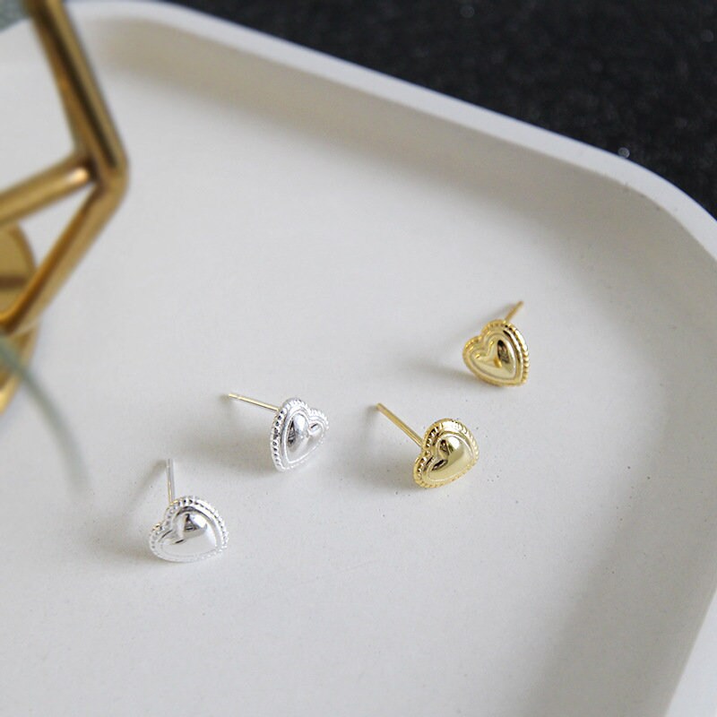 925 Silver Heart Stud Earrings, Dainty Heart Earring, Silver Heart Earrings, Gold Heart Studs, Minimalist Studs, Gift for her, GE154