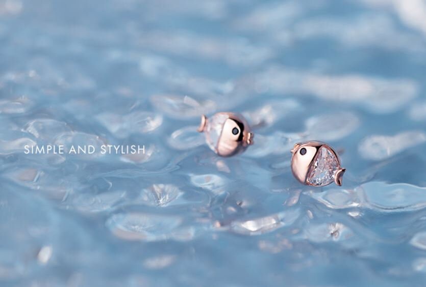 14k Rose Gold Vermeil Kissing Fish Stud Earrings, Kissing Gourami Earrings, Tiny Adorable Fish Earrings, Animal-lover Earrings, Gift, GE169