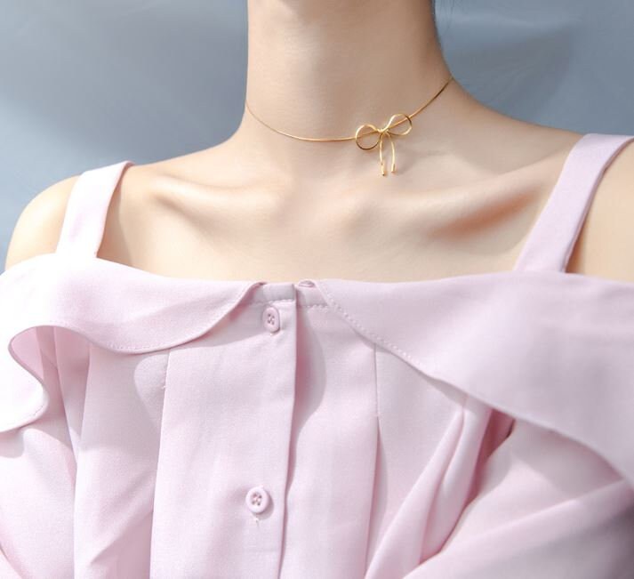 Sterling Silver Bow Tie Necklace, 14k Gold Vermeil Bow Necklace, Minimalist Bow necklace, Perfect Gift for her, Valentines Day Gift, GN55