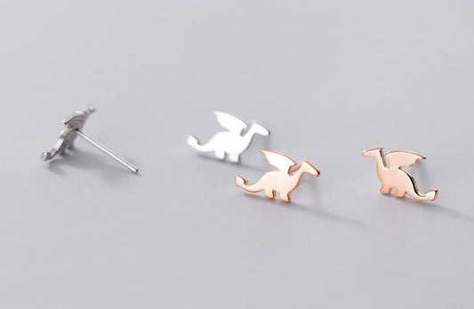 S925 Silver Flying Dragon Stud Earrings, Rose Gold Dinosaur Earrings, Dinosaur Earring, Minimalist Animal Earring, Gift for her, GE170