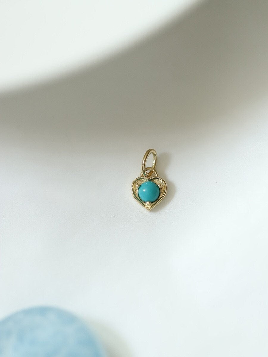 Gold Vermeil Turquoise Charm Necklace, Turquoise Heart-shaped Pendant, Turquoise Charm Bracelet, Minimalist Turquoise Charm, Gift, GN58