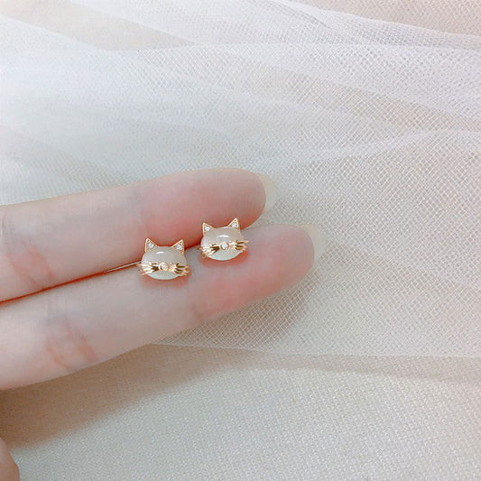 14k Gold Vermeil Cute Cat Earrings, Cats Eye Kitten Earrings, Gold Kitty Earrings, Cat-lover Earring, Cute Animal Earring, Gift for Her GE81