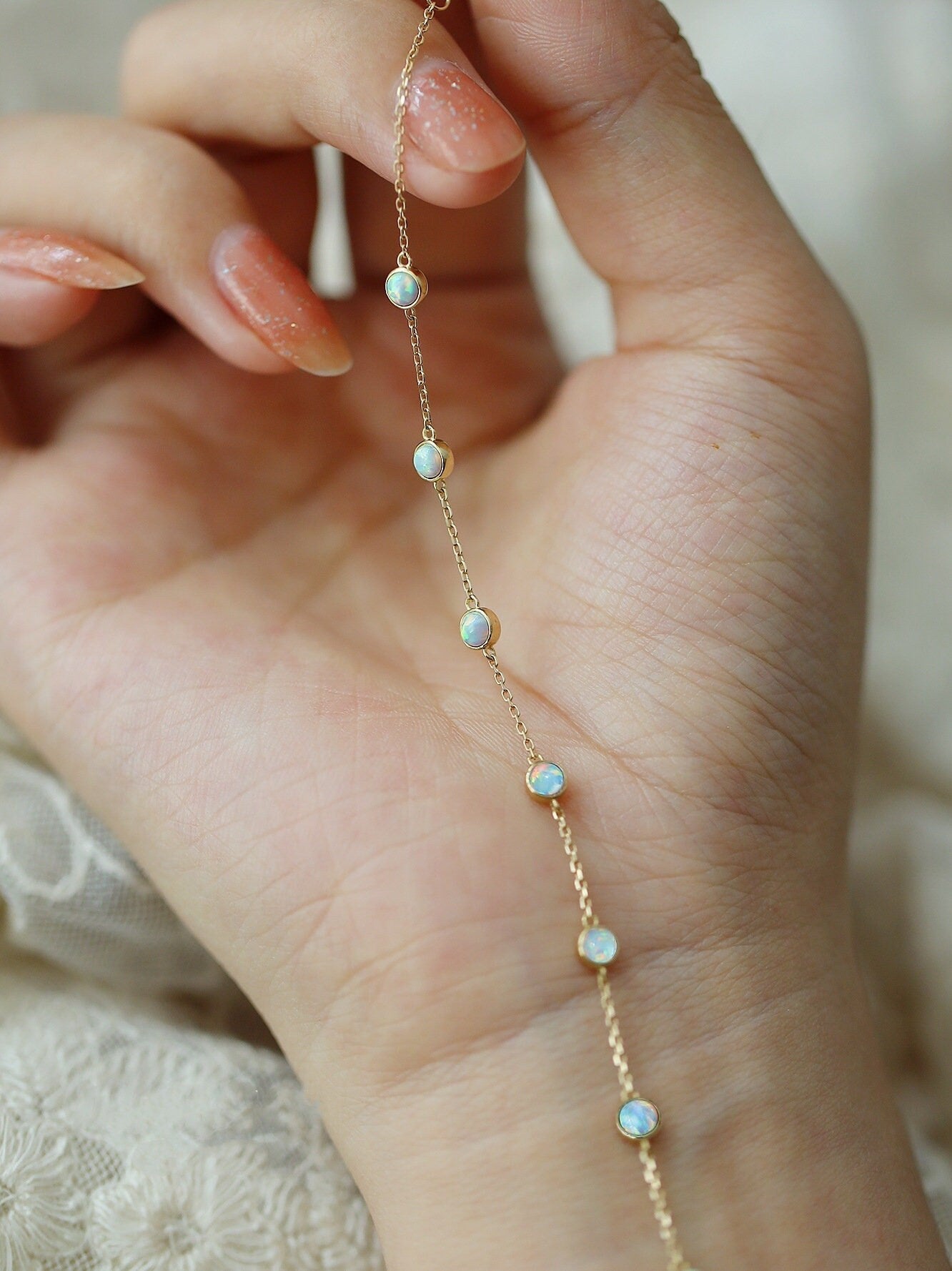 14k Gold Vermeil Tiny Opal Bracelet, Dainty Gold Opal Bracelet, Gemstone Bracelets, Minimalist Opal Bracelet, Perfect Gift for Her, GB07