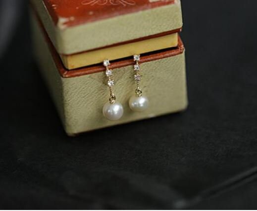 14k Gold Vermeil Pearl Drop & Dangle Earrings, Dainty CZ Pearl Dangle Earrings, Sterling Silver Pearl Dangle Earrings, Gifts for her, GE190