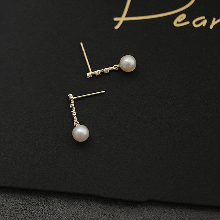 14k Gold Vermeil Pearl Drop & Dangle Earrings, Dainty CZ Pearl Dangle Earrings, Sterling Silver Pearl Dangle Earrings, Gifts for her, GE190