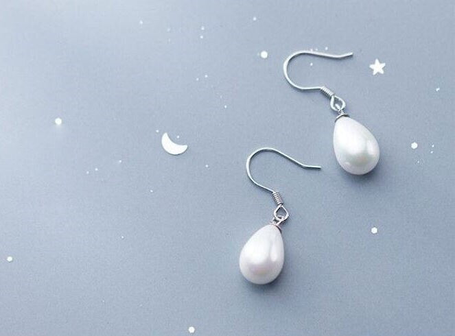 Sterling Silver Waterdrop Pearl Drop & Dangle Earrings, Dainty Pearl Drop Hook Earrings, Droplet Pearl Dangle Earring, Gifts for her, GE193