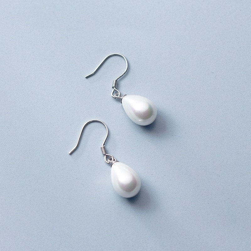 Sterling Silver Waterdrop Pearl Drop & Dangle Earrings, Dainty Pearl Drop Hook Earrings, Droplet Pearl Dangle Earring, Gifts for her, GE193