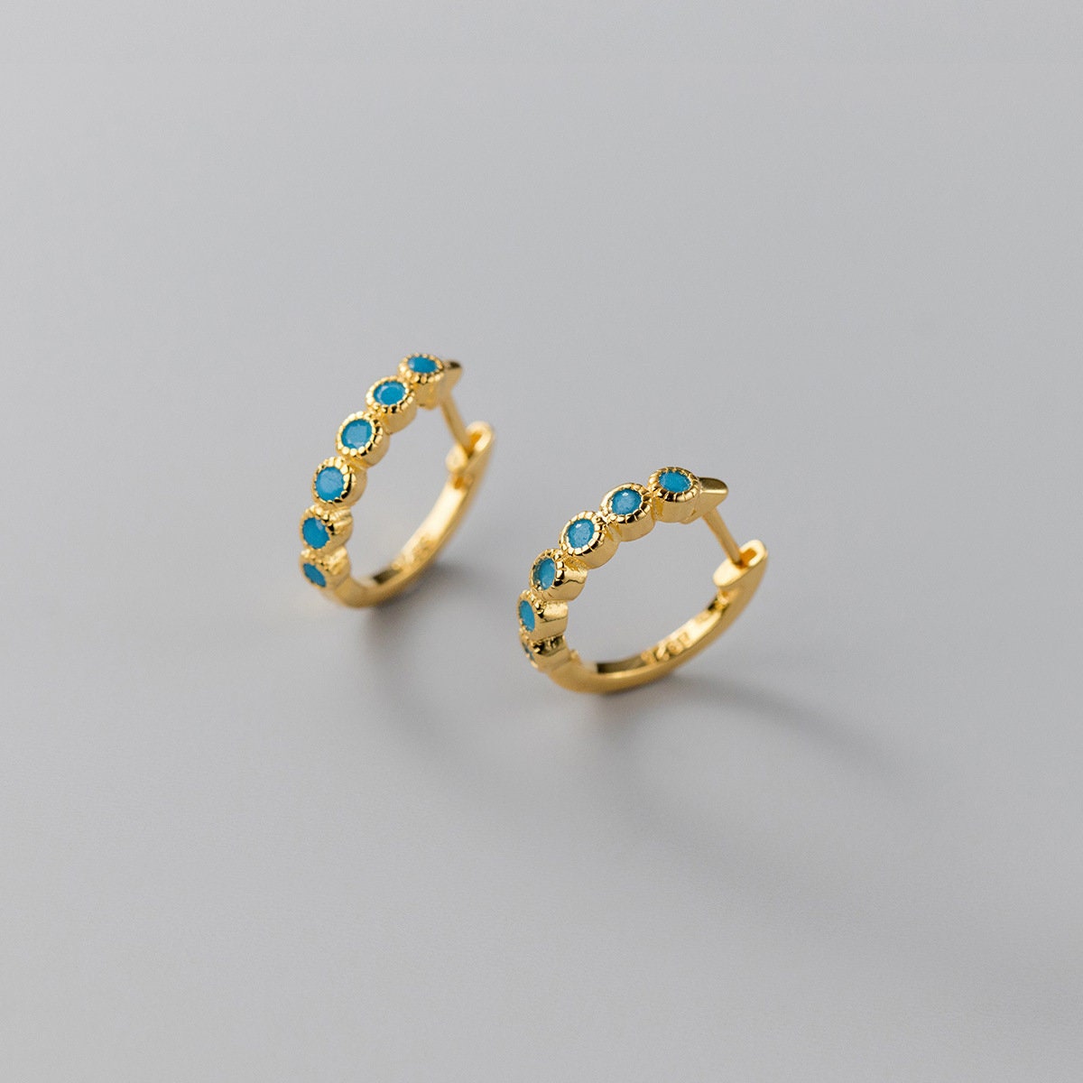 Dainty Gold Blue CZ Hoop Earrings, Blue Hoop Earrings, Classic Blue Hoop Earring, Minimalist Hoop Earrings, Gift for her, GE194