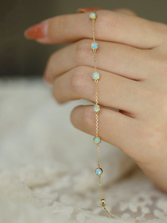 14k Gold Vermeil Tiny Opal Bracelet, Dainty Gold Opal Bracelet, Gemstone Bracelets, Minimalist Opal Bracelet, Perfect Gift for Her, GB07