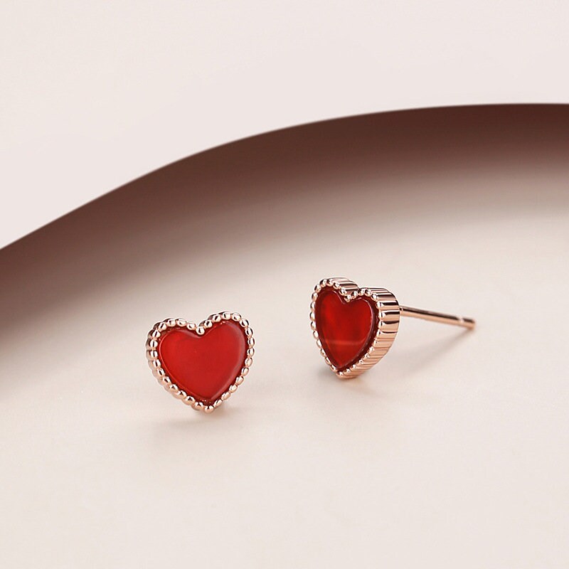 Rose Gold Vermeil Red Heart Stud Earrings, Red Heart Studs, Red Heart Earrings, Minimalist Earrings, Gift for her, GE189