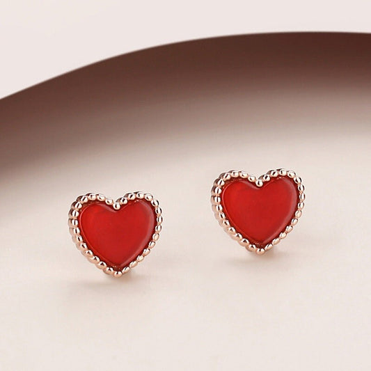 Rose Gold Vermeil Red Heart Stud Earrings, Red Heart Studs, Red Heart Earrings, Minimalist Earrings, Gift for her, GE189