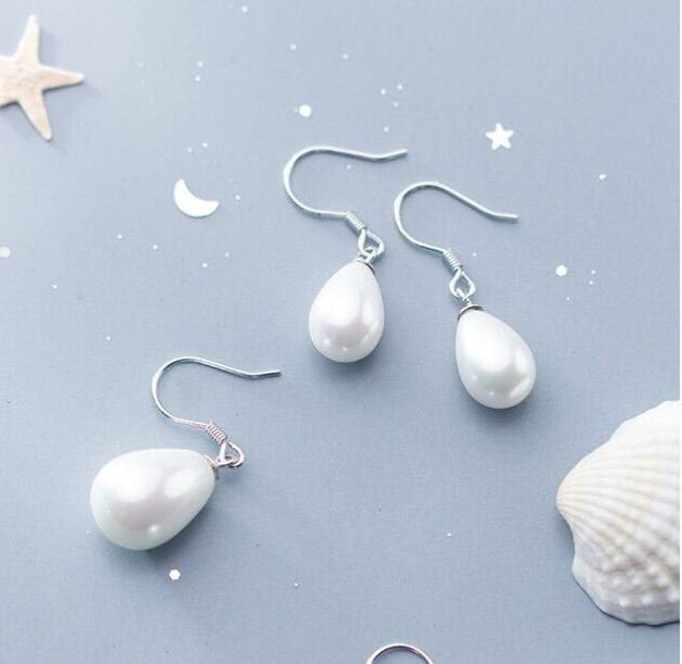 Sterling Silver Waterdrop Pearl Drop & Dangle Earrings, Dainty Pearl Drop Hook Earrings, Droplet Pearl Dangle Earring, Gifts for her, GE193