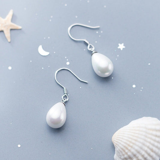 Sterling Silver Waterdrop Pearl Drop & Dangle Earrings, Dainty Pearl Drop Hook Earrings, Droplet Pearl Dangle Earring, Gifts for her, GE193