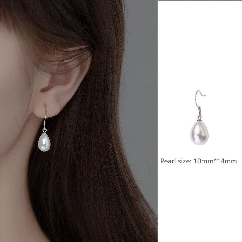 Sterling Silver Waterdrop Pearl Drop & Dangle Earrings, Dainty Pearl Drop Hook Earrings, Droplet Pearl Dangle Earring, Gifts for her, GE193