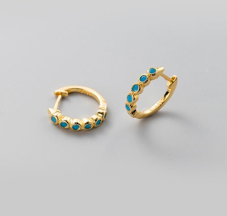 Dainty Gold Blue CZ Hoop Earrings, Blue Hoop Earrings, Classic Blue Hoop Earring, Minimalist Hoop Earrings, Gift for her, GE194