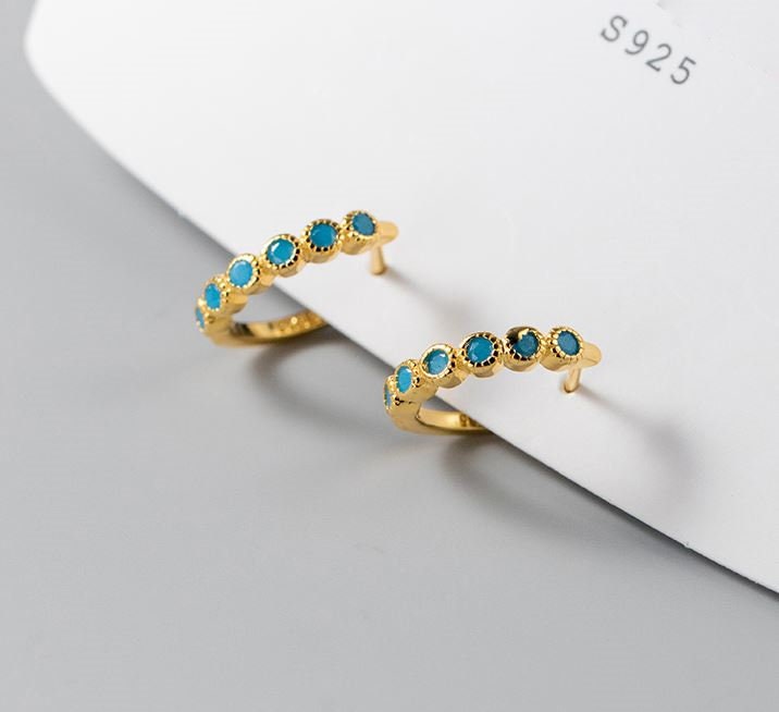 Dainty Gold Blue CZ Hoop Earrings, Blue Hoop Earrings, Classic Blue Hoop Earring, Minimalist Hoop Earrings, Gift for her, GE194