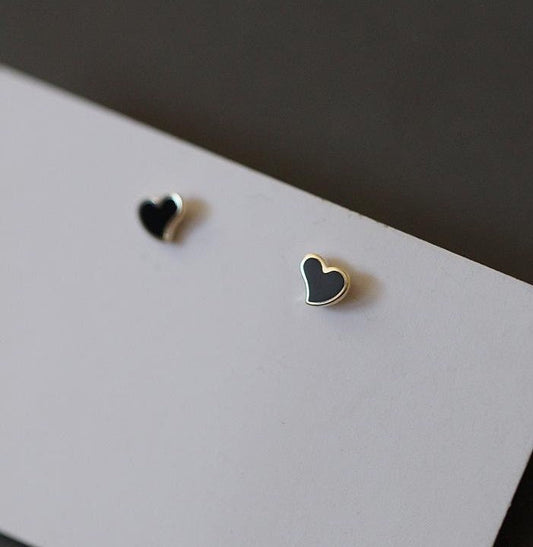 Tiny Gold Black Heart Stud Earrings, Small Black Heart Earrings, Tiny Gold Heart Studs, Minimalist, Helix/Tragus Studs, Gift for her, GE205