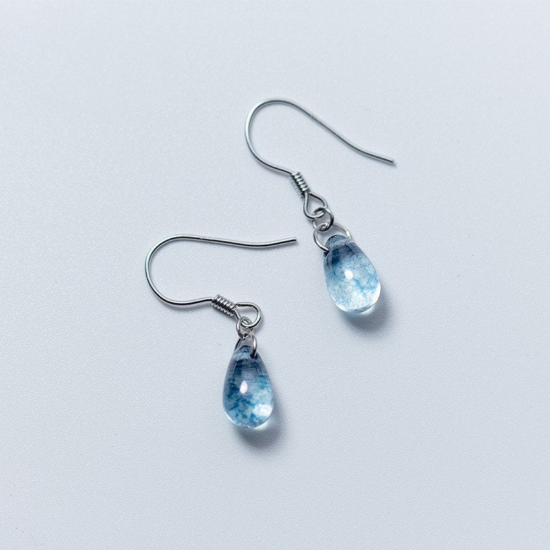 S925 Silver Blue Waterdrop Drop & Dangle Earrings, Waterdrop Hook Earrings, Teardrop Earring, Dainty Droplet Drop Earring Gift for her GE208