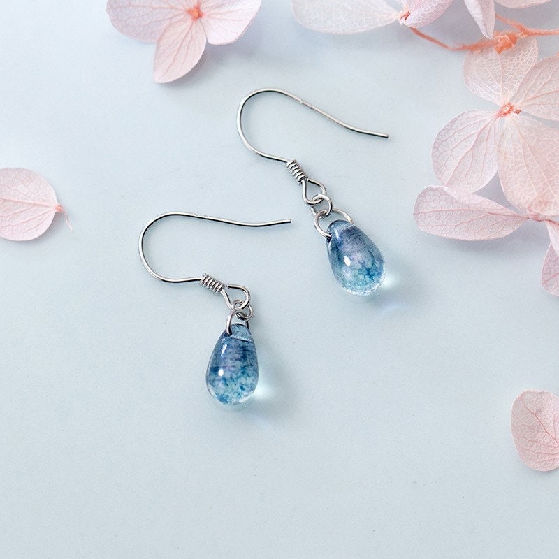 S925 Silver Blue Waterdrop Drop & Dangle Earrings, Waterdrop Hook Earrings, Teardrop Earring, Dainty Droplet Drop Earring Gift for her GE208