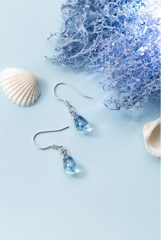 S925 Silver Blue Waterdrop Drop & Dangle Earrings, Waterdrop Hook Earrings, Teardrop Earring, Dainty Droplet Drop Earring Gift for her GE208