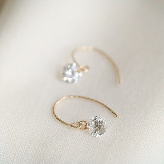 Dainty Gold CZ Diamond Hook Drop & Dangle Earrings, Gold Round Cut CZ Hook Earrings, CZ Drop Earring, Minimalist Earring, Gift for her GE210