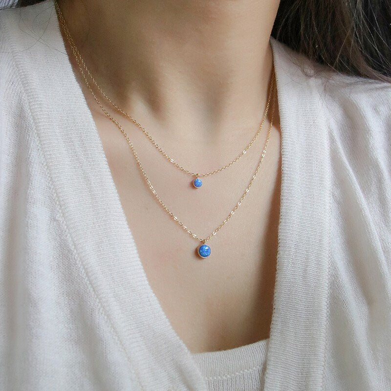 14k Gold Vermeil Blue Opal Necklace, Gold Opal Pendant, Blue Opal Charm, Minimalist Opal Necklace, Stackable Necklace, Women necklace, GN64