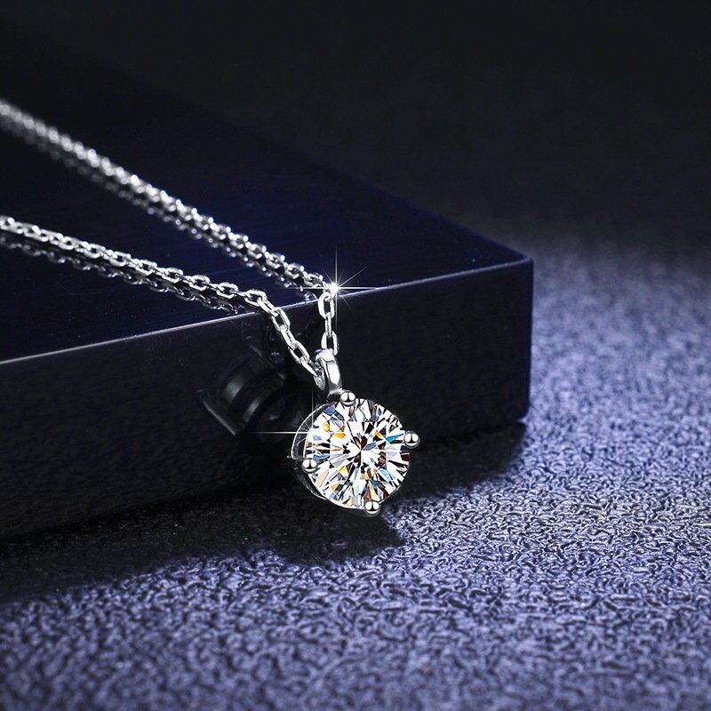 925 Silver Round Cut CZ Necklace, Sparkly One Carat CZ Crystal Necklace, Minimalist Moissanite Necklace, Mother's day Gift Gift for her GN65