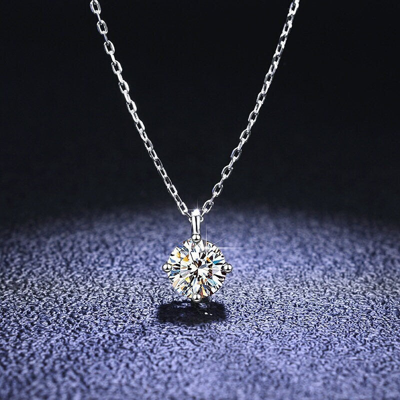 925 Silver Round Cut CZ Necklace, Sparkly One Carat CZ Crystal Necklace, Minimalist Moissanite Necklace, Mother's day Gift Gift for her GN65