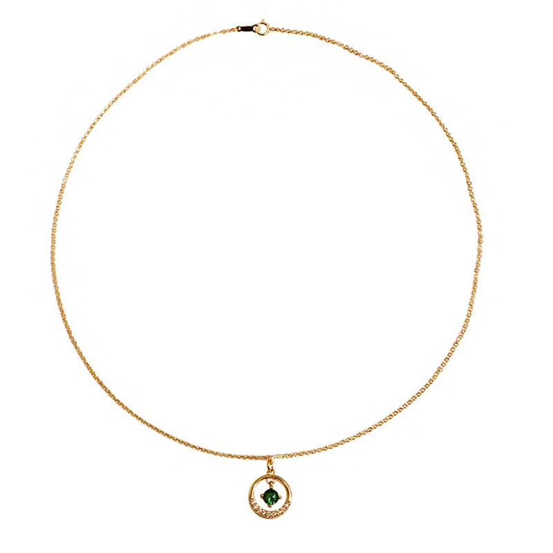 14k Gold Vermeil Emerald CZ Circle Necklace, Geometry Emerald CZ Necklace, Minimalist Green CZ Necklace, Gift for her, Mom Necklace,GN63