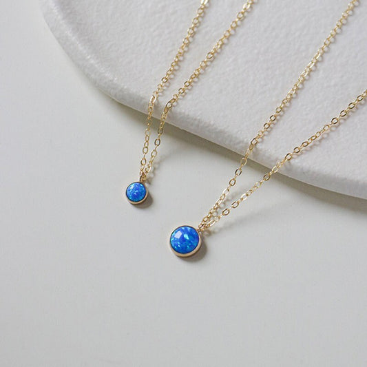 14k Gold Vermeil Blue Opal Necklace, Gold Opal Pendant, Blue Opal Charm, Minimalist Opal Necklace, Stackable Necklace, Women necklace, GN64