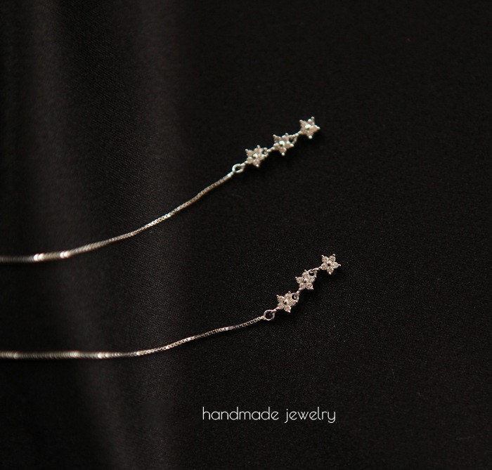 Dainty Star Threader Earrings, Sterling Silver Tassel Star Earrings, Delicate Star Dangle Earring, Minimalist Star Drop Earrings, Gift GE216