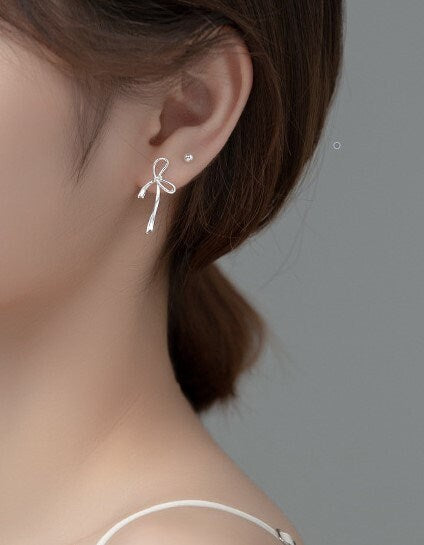 S925 Sterling Silver Bow Earrings, Dainty Silver Bow Earrings, Ribbon Bow Studs, Minimalist Earring, Birthday Gift, Gift for her, GE234