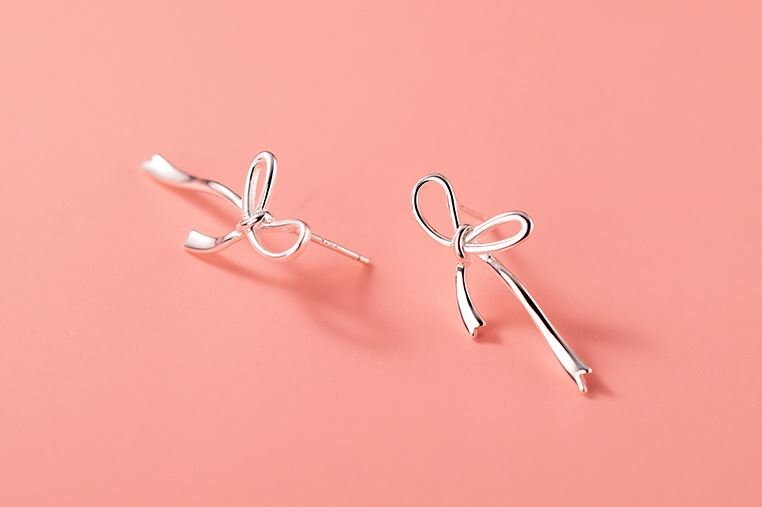 S925 Sterling Silver Bow Earrings, Dainty Silver Bow Earrings, Ribbon Bow Studs, Minimalist Earring, Birthday Gift, Gift for her, GE234