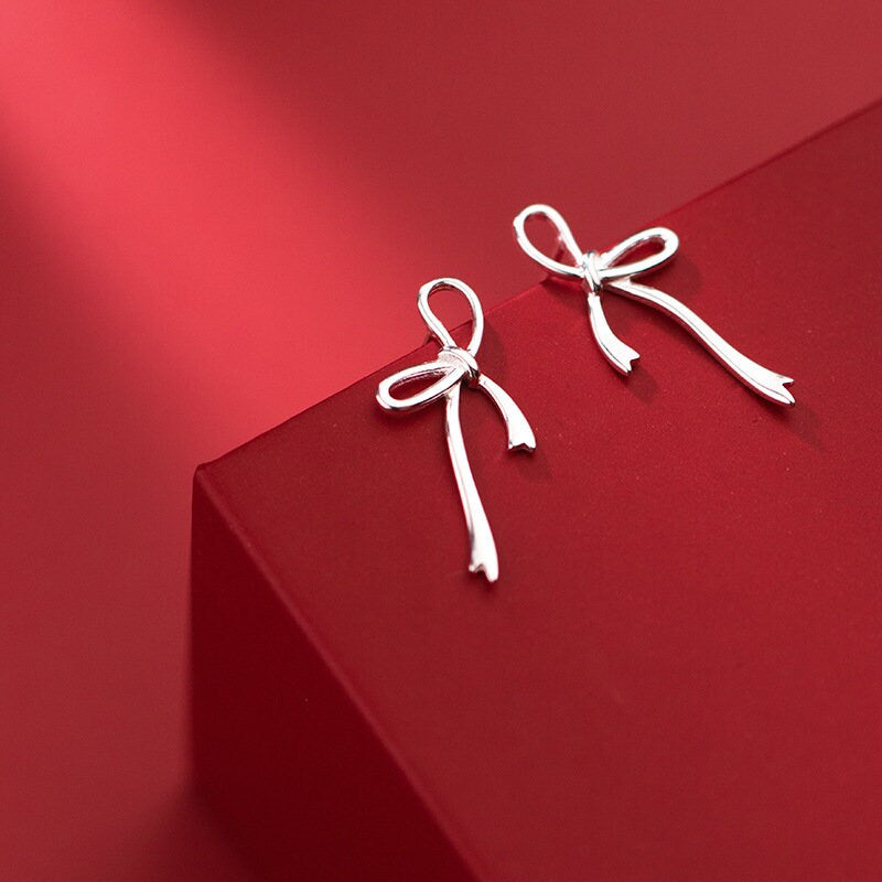 S925 Sterling Silver Bow Earrings, Dainty Silver Bow Earrings, Ribbon Bow Studs, Minimalist Earring, Birthday Gift, Gift for her, GE234