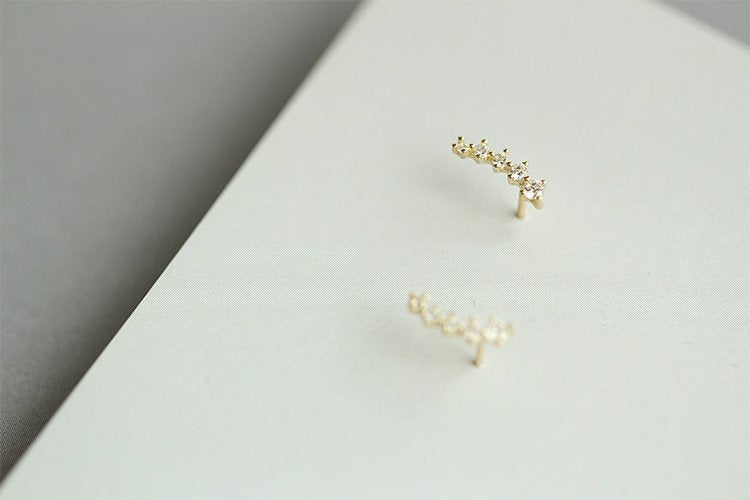 9k Solid Gold CZ Climber Earrings, Solid Gold Climb Earring, Timeless dainty solid gold stud earrings, Perfect for Everyday Gift for her/him