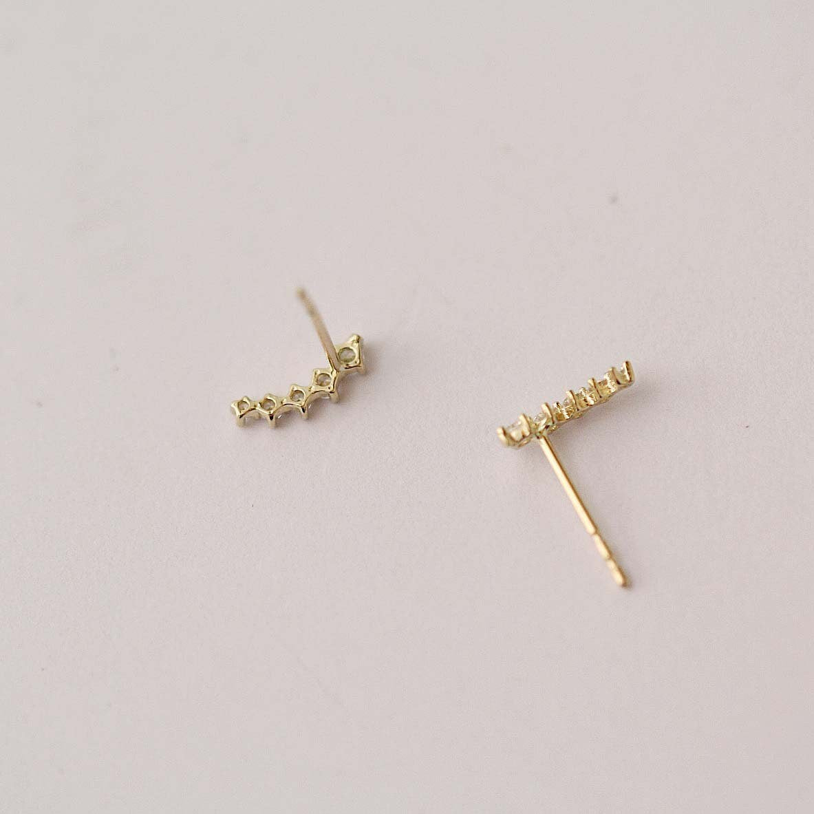 9k Solid Gold CZ Climber Earrings, Solid Gold Climb Earring, Timeless dainty solid gold stud earrings, Perfect for Everyday Gift for her/him