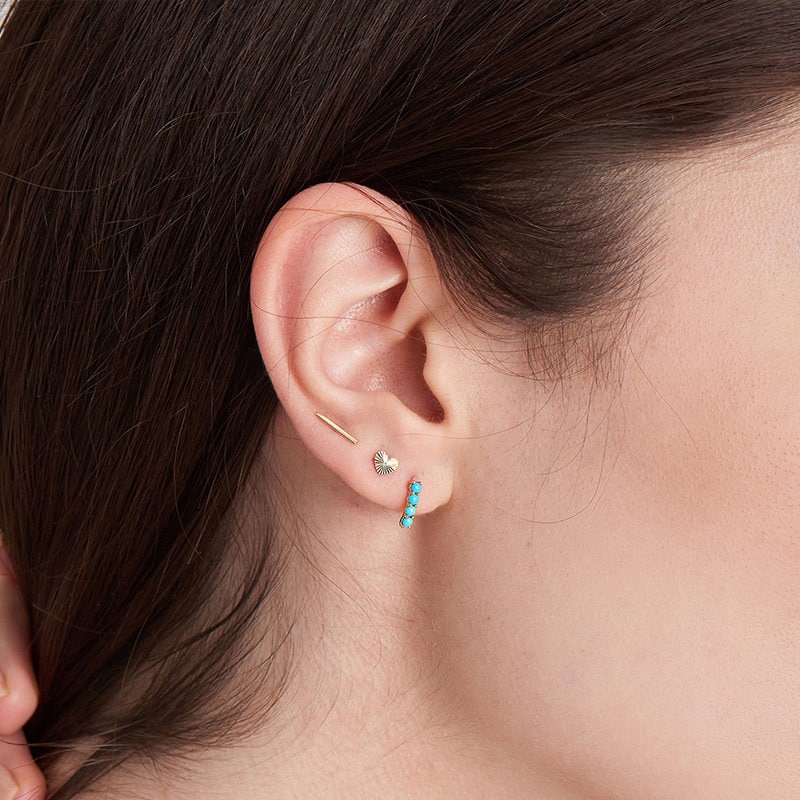 14k Gold Vermeil Blue Turquoise Earrings, Bar Turquoise Studs, Dainty Turquoise Line Earring, Minimalist Helix Earring, Gift for her, GE217