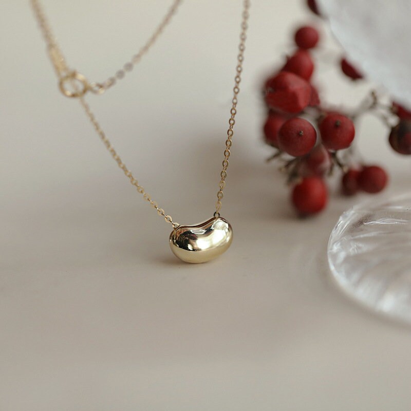 14k Gold Vermeil Bean Necklace, Gold Pea Necklace, Simple Bead Necklace, Pendant Necklace, Dainty Minimalist Necklace, Gift for her, GN66