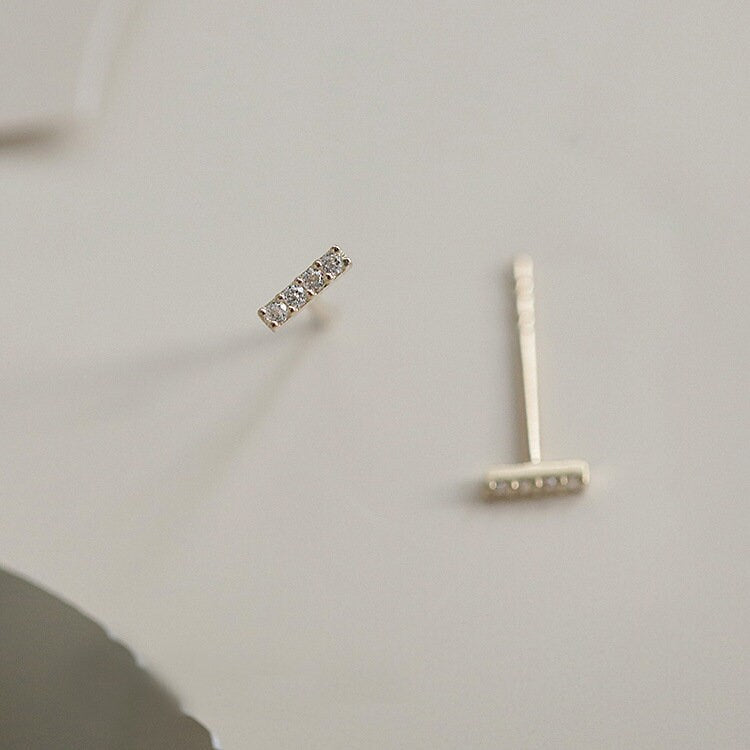 Dainty CZ Gold Bar Stud Earrings, 14k Gold Vermeil Bar Earrings, Sparkly CZ Line Earrings, Helix/Tragus Earrings, Minimalist Earrings, GE235