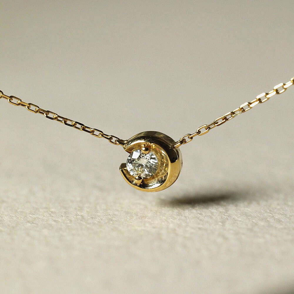 14k Gold Vermeil Single CZ Diamond Moon Necklace, Gold Moon Paving CZ Necklace, Tiny Crescent Moon Necklace, Gift for her, GN68