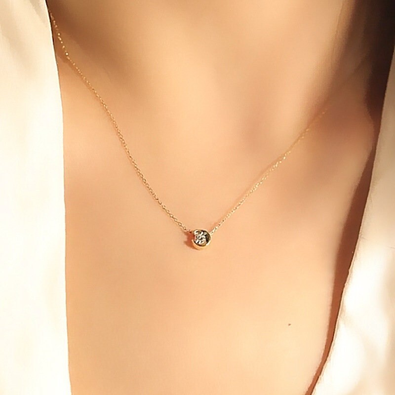 14k Gold Vermeil Single CZ Diamond Moon Necklace, Gold Moon Paving CZ Necklace, Tiny Crescent Moon Necklace, Gift for her, GN68