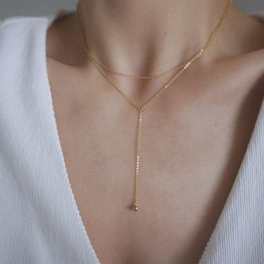 Gold Vermeil Ball Drop Double Layer Necklace, Tiny Ball Drop Necklace, Stackable Necklace, Minimalist Two Chain Necklace, Gift for her, GN69