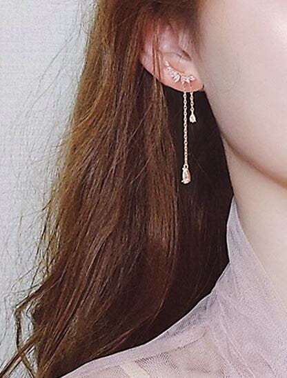 Delicate Angel Wing & Waterdrop Threader Earrings, Dainty Gold Teardrop Tassel Earrings, Climber Droplet Dangle Earring, Gift for her, GE240